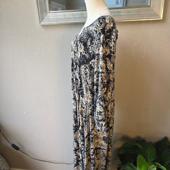 New One World Women's Printed Knit Lantern Sleeve Lace Keyhole Maxi Dress SZ 2X - Picture 3 of 5